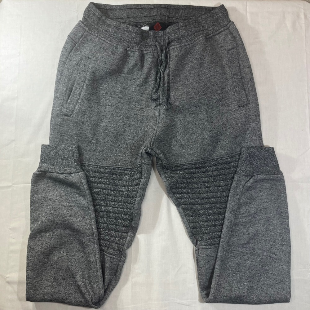 Swiss Cross Mens Moto Joggers Heather Gray Fleece Lined Biker Sweatpants Large